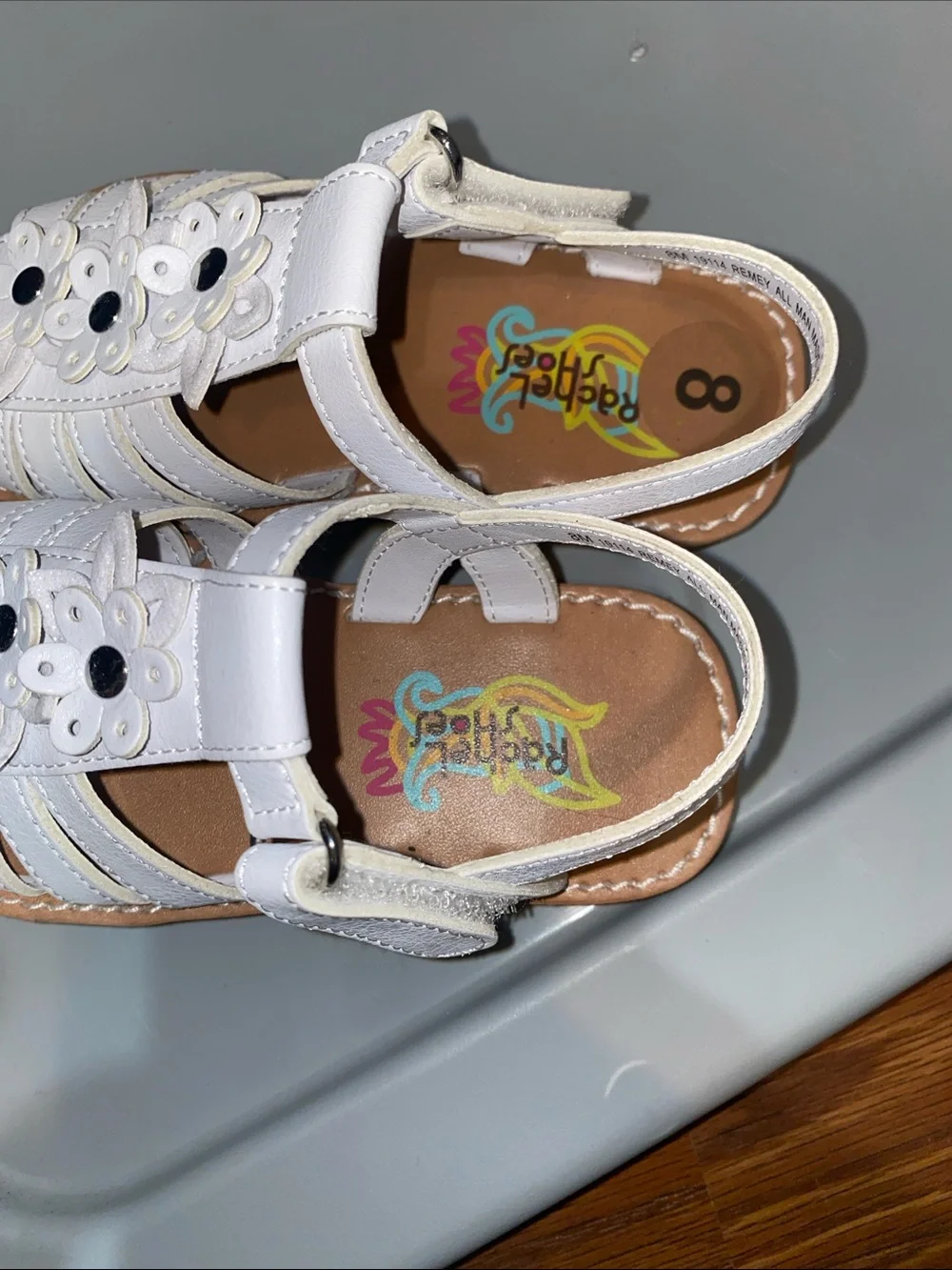 Rachel Shoes White Floral Leather Kids Sandals